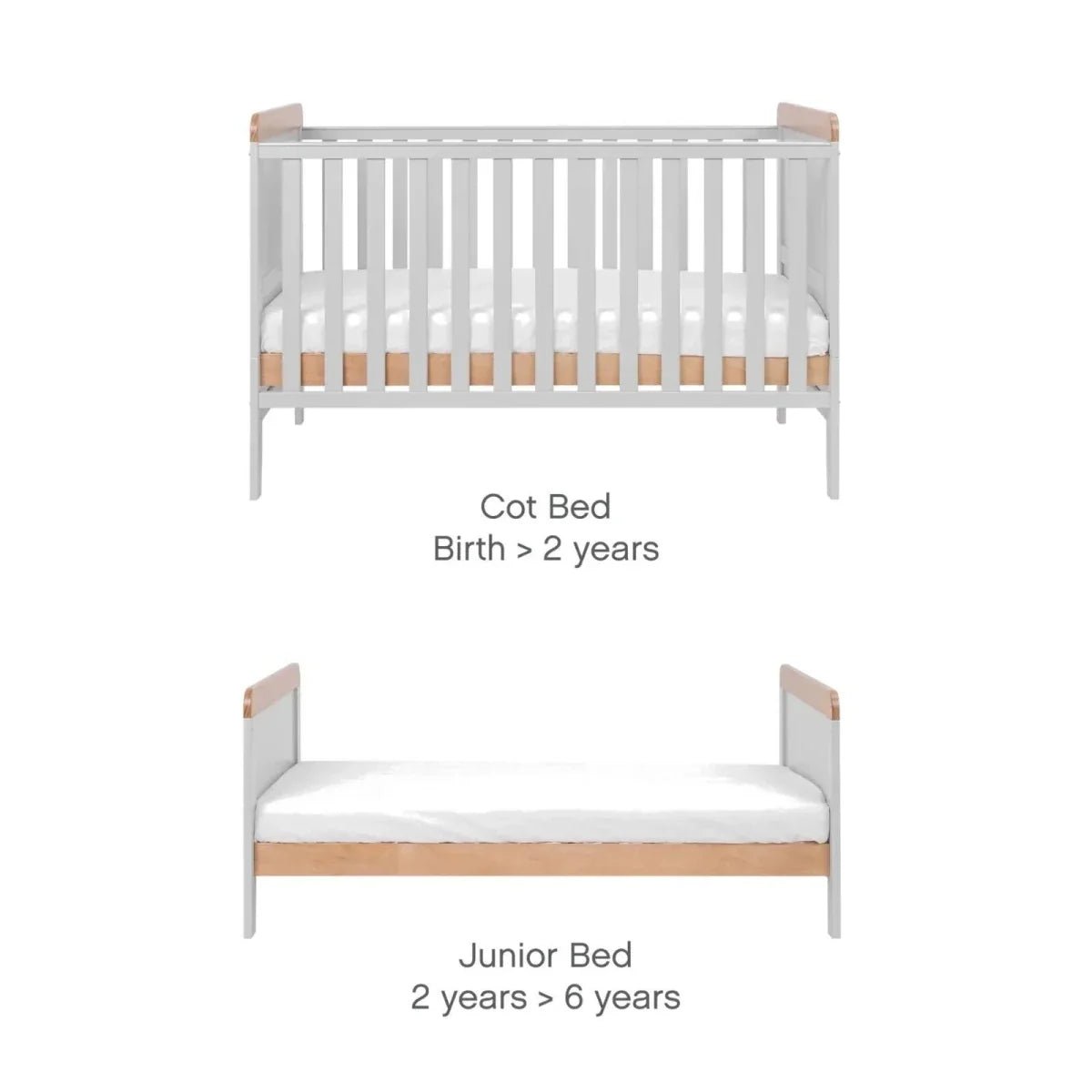 Tutti Bambini Rio Cot Bed with Cot Top Changer & Mattress - Dove Grey/Honey Oak | Luxury Home Accessories | Heulog Glow