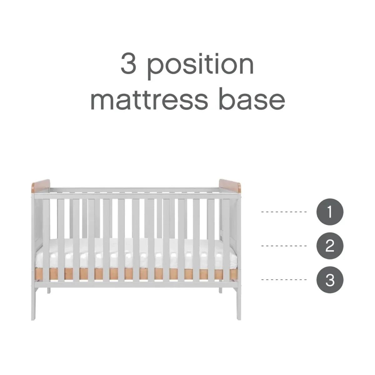 Tutti Bambini Rio Cot Bed with Cot Top Changer & Mattress - Dove Grey/Honey Oak | Luxury Home Accessories | Heulog Glow