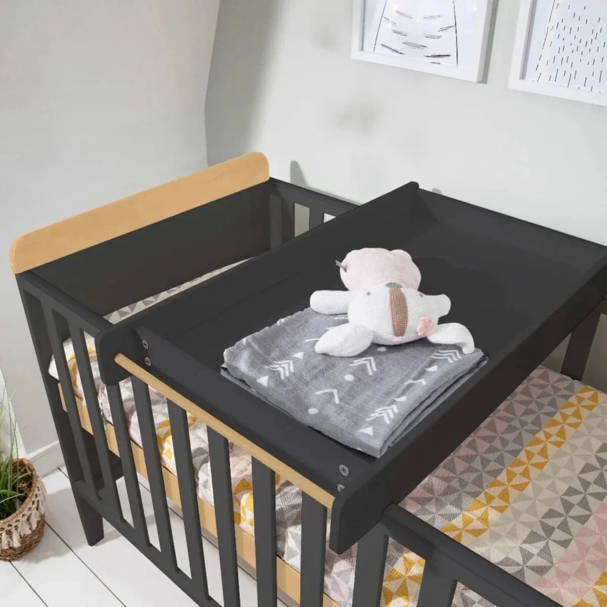 Tutti Bambini Rio Cot Bed with Cot Top Changer & Mattress - Slate/Honey Oak | Luxury Home Accessories | Heulog Glow