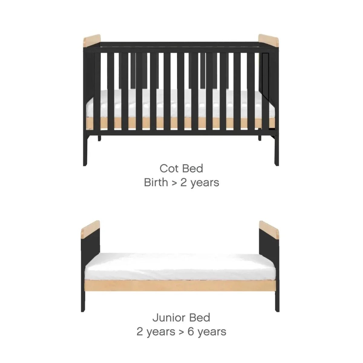 Tutti Bambini Rio Cot Bed with Cot Top Changer & Mattress - Slate/Honey Oak | Luxury Home Accessories | Heulog Glow