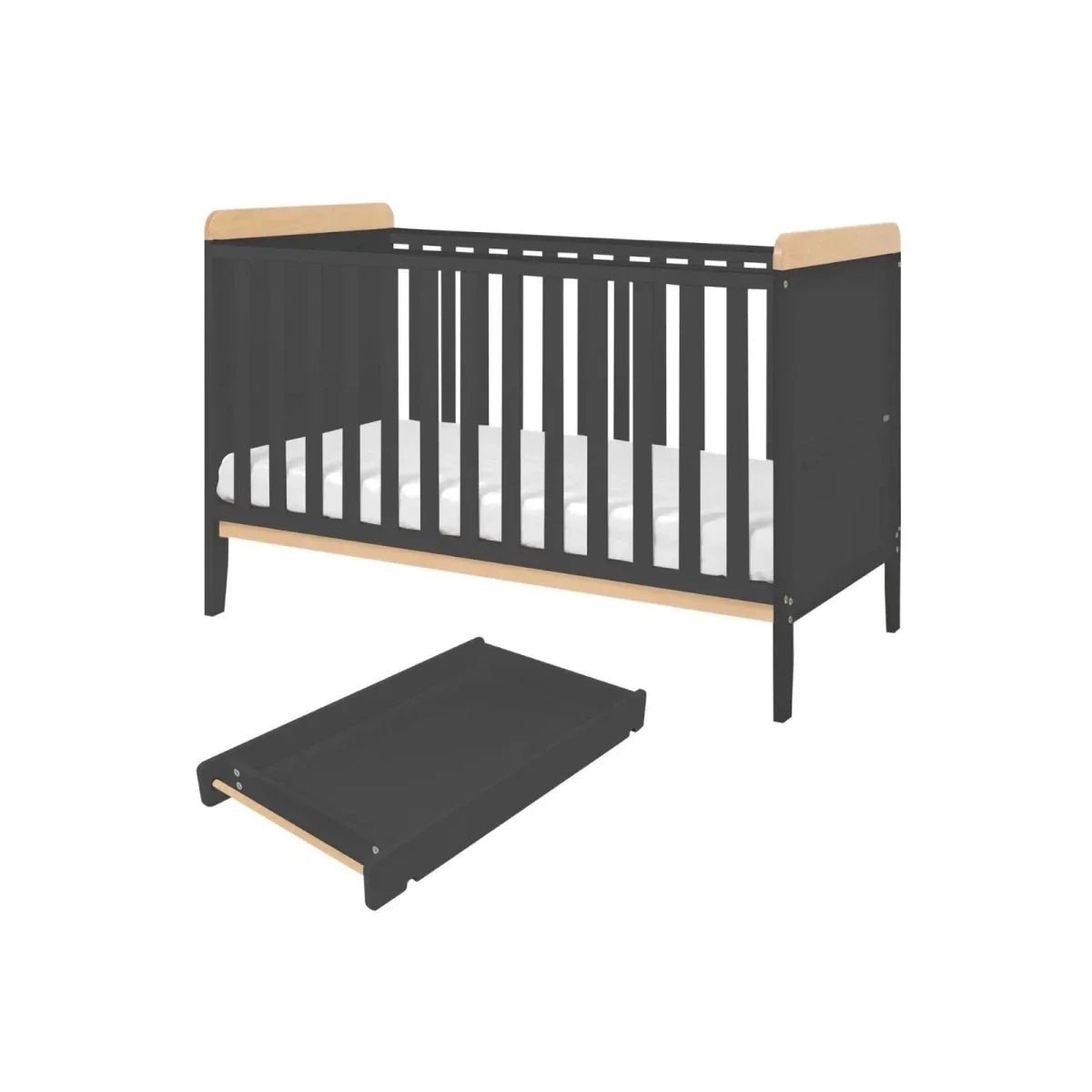 Tutti Bambini Rio Cot Bed with Cot Top Changer & Mattress - Slate/Honey Oak | Luxury Home Accessories | Heulog Glow