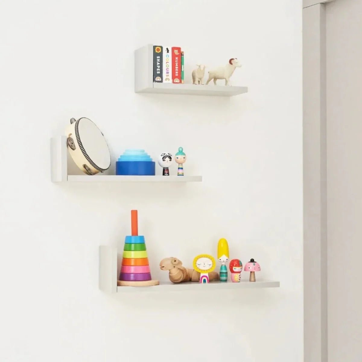 Tutti Bambini Rio Set of Three L-Shaped Wall Shelves - Dove Grey | Luxury Home Accessories | Heulog Glow
