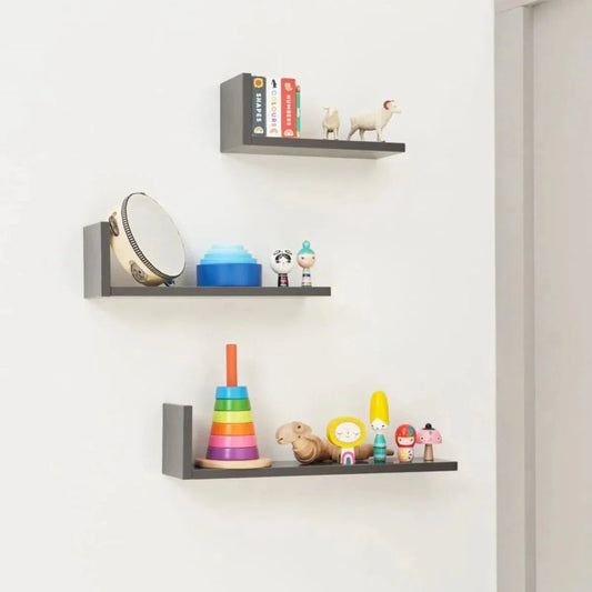 Tutti Bambini Rio Set of Three L-Shaped Wall Shelves - Slate Grey | Luxury Home Accessories | Heulog Glow