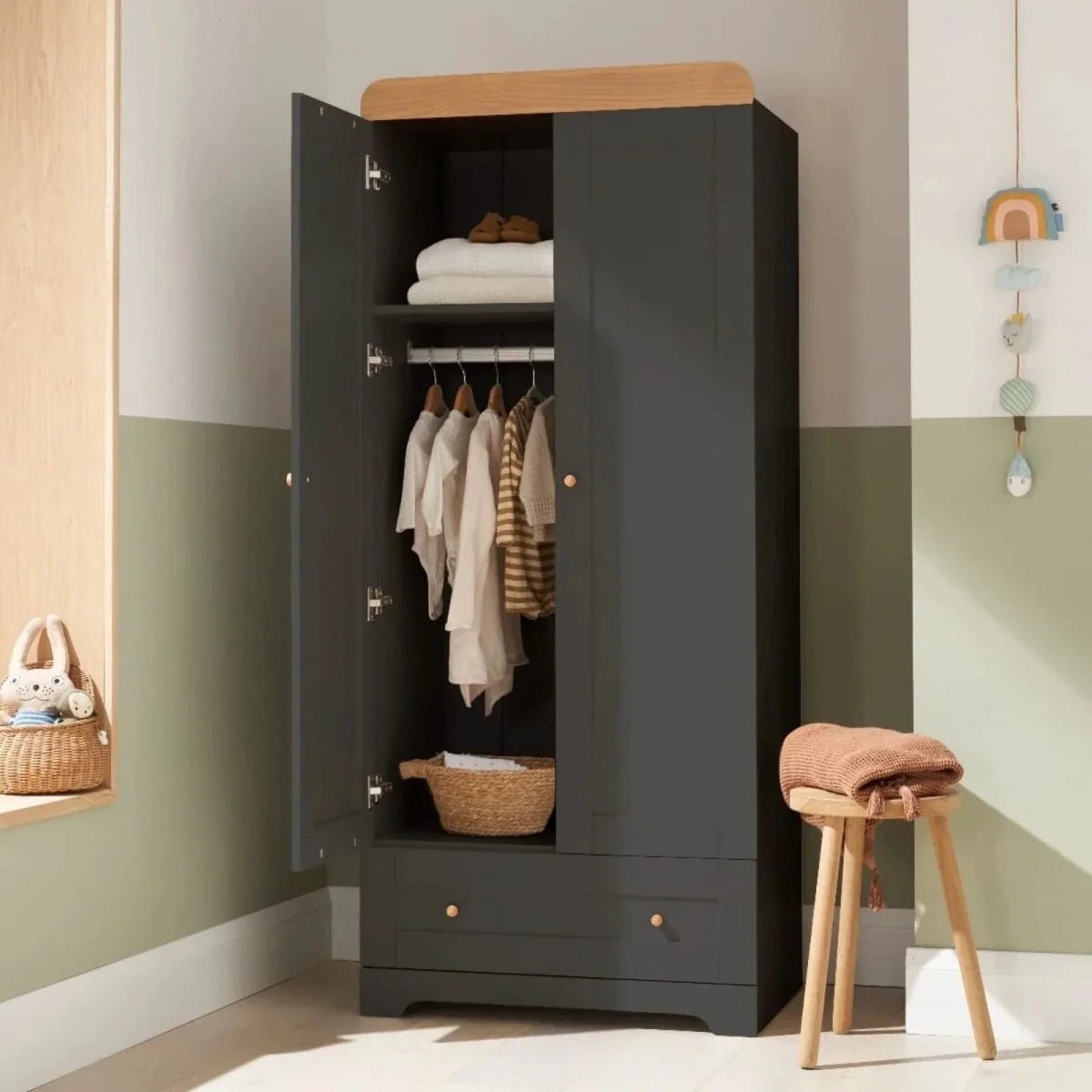 Tutti Bambini Rio Wardrobe - Slate/Honey Oak | Luxury Home Accessories | Heulog Glow