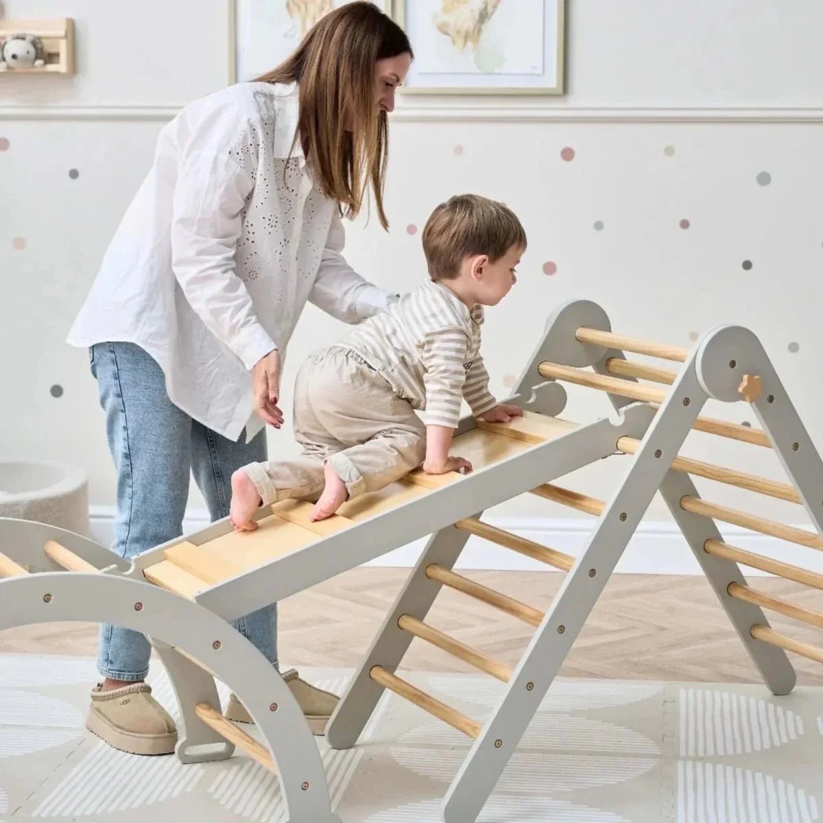 Tutti Bambini Scala Montessori 3-in-1 Pikler Climbing Frame with Climbing Wall - Mushroom | Luxury Home Accessories | Heulog Glow
