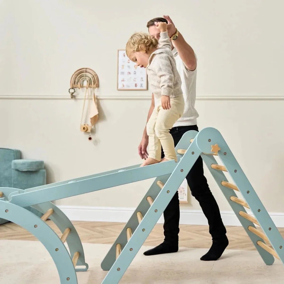 Tutti Bambini Scala Montessori 3-in-1 Pikler Climbing Frame with Climbing Wall - Ocean Stone | Luxury Home Accessories | Heulog Glow