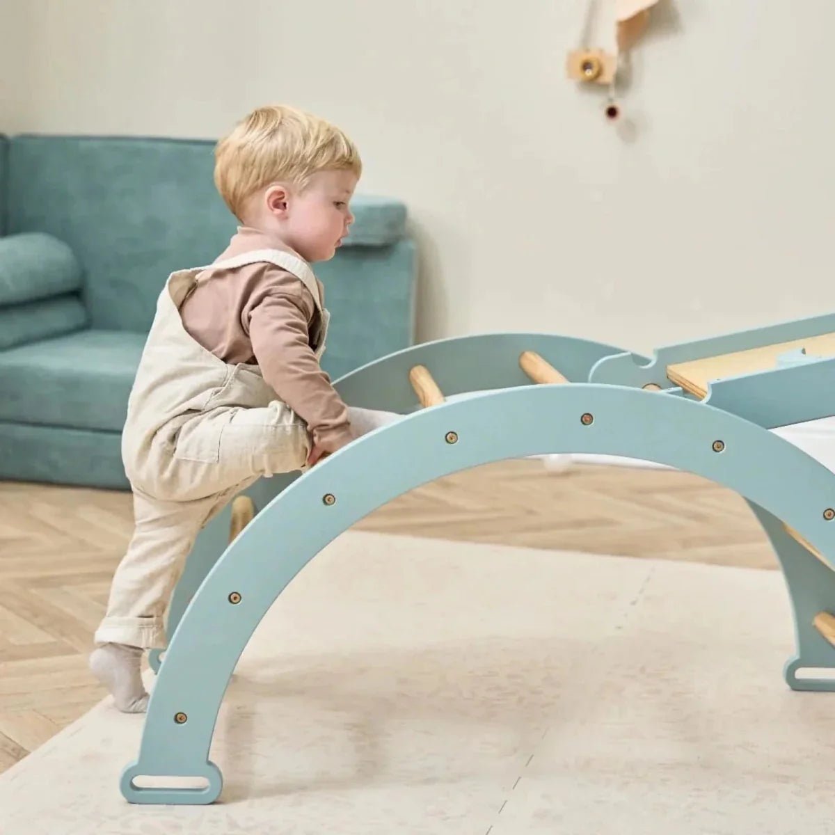 Tutti Bambini Scala Montessori 3-in-1 Pikler Climbing Frame with Climbing Wall - Ocean Stone | Luxury Home Accessories | Heulog Glow