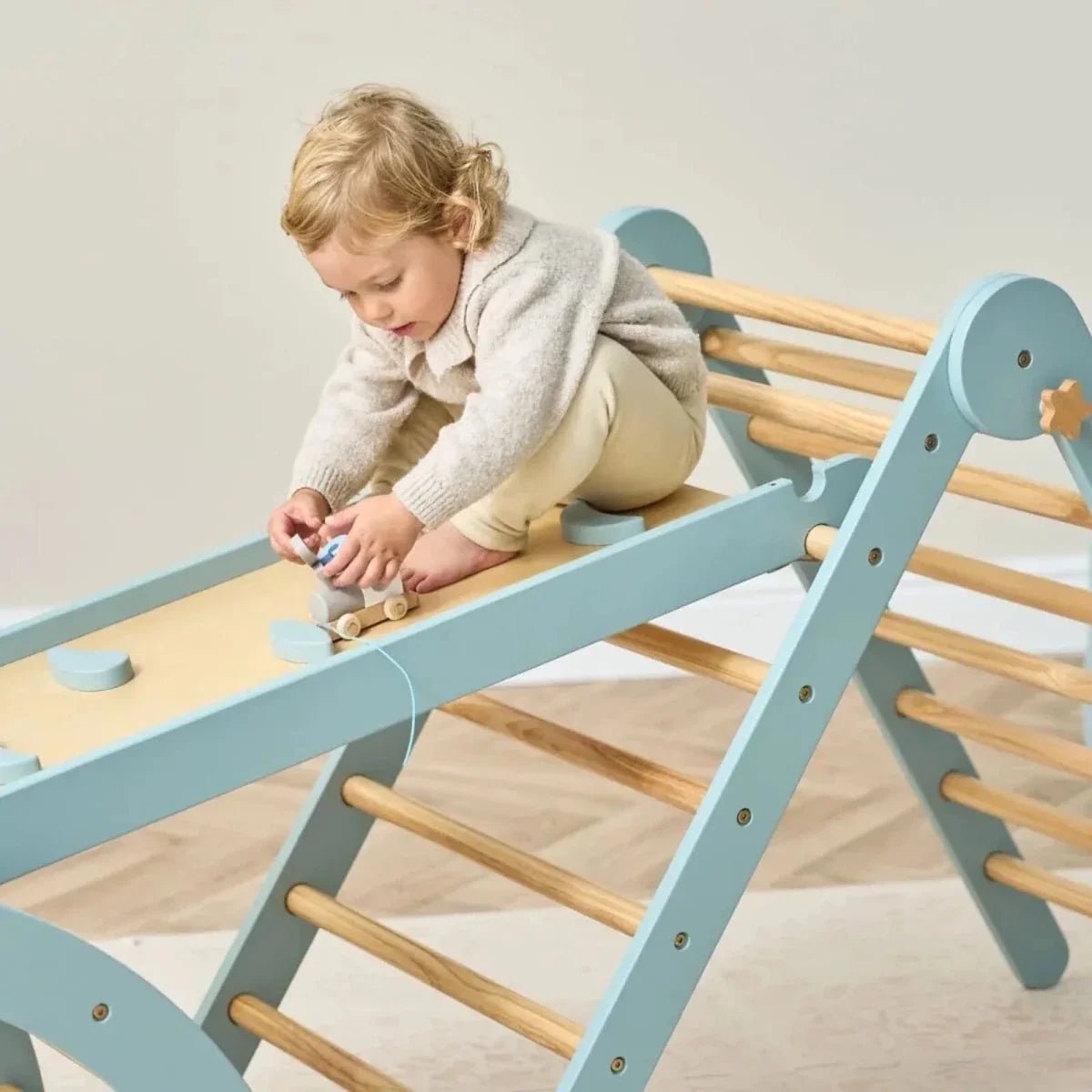 Tutti Bambini Scala Montessori 3-in-1 Pikler Climbing Frame with Climbing Wall - Ocean Stone | Luxury Home Accessories | Heulog Glow