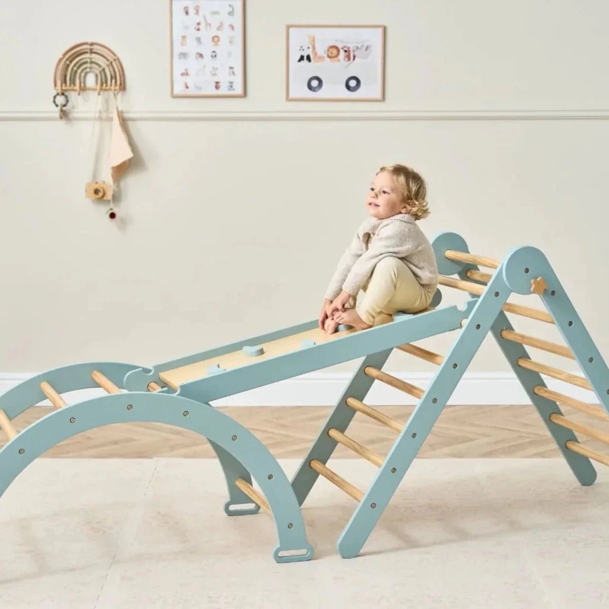 Tutti Bambini Scala Montessori 3-in-1 Pikler Climbing Frame with Climbing Wall - Ocean Stone | Luxury Home Accessories | Heulog Glow