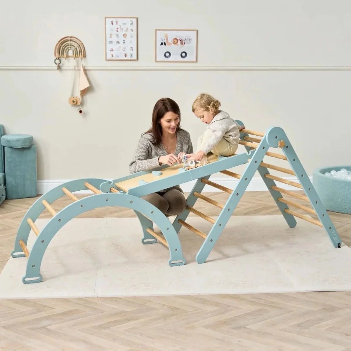 Tutti Bambini Scala Montessori 3-in-1 Pikler Climbing Frame with Climbing Wall - Ocean Stone | Luxury Home Accessories | Heulog Glow