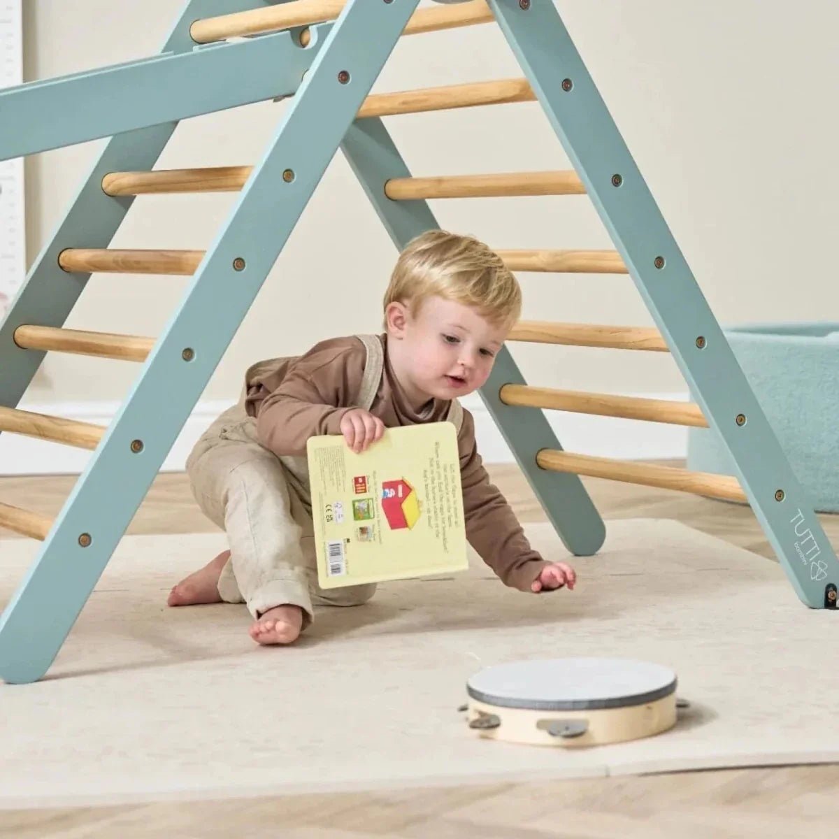 Tutti Bambini Scala Montessori 3-in-1 Pikler Climbing Frame with Climbing Wall - Ocean Stone | Luxury Home Accessories | Heulog Glow
