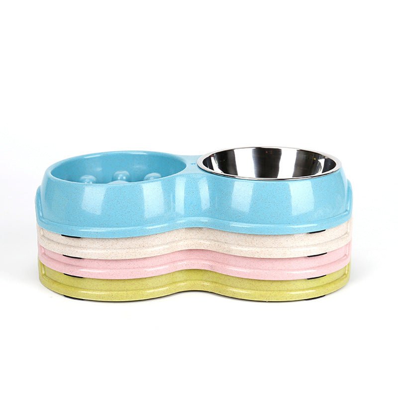 Two-in-one Wheat Straw Slow Food Anti-choking Stainless Steel Double Bowl | Luxury Home Accessories | Heulog Glow