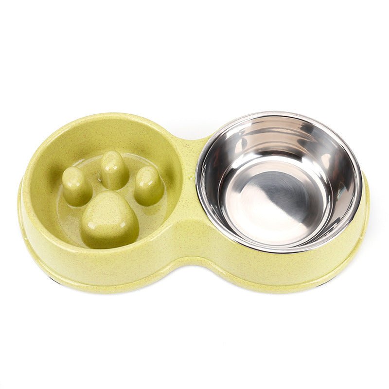 Two-in-one Wheat Straw Slow Food Anti-choking Stainless Steel Double Bowl | Luxury Home Accessories | Heulog Glow