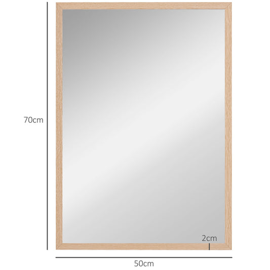 HOMCOM Wall Bathroom Mirror, 70 x 50 cm Wall-Mounted Mirror for Living Room, Bedroom, Hallway, Natural Wood