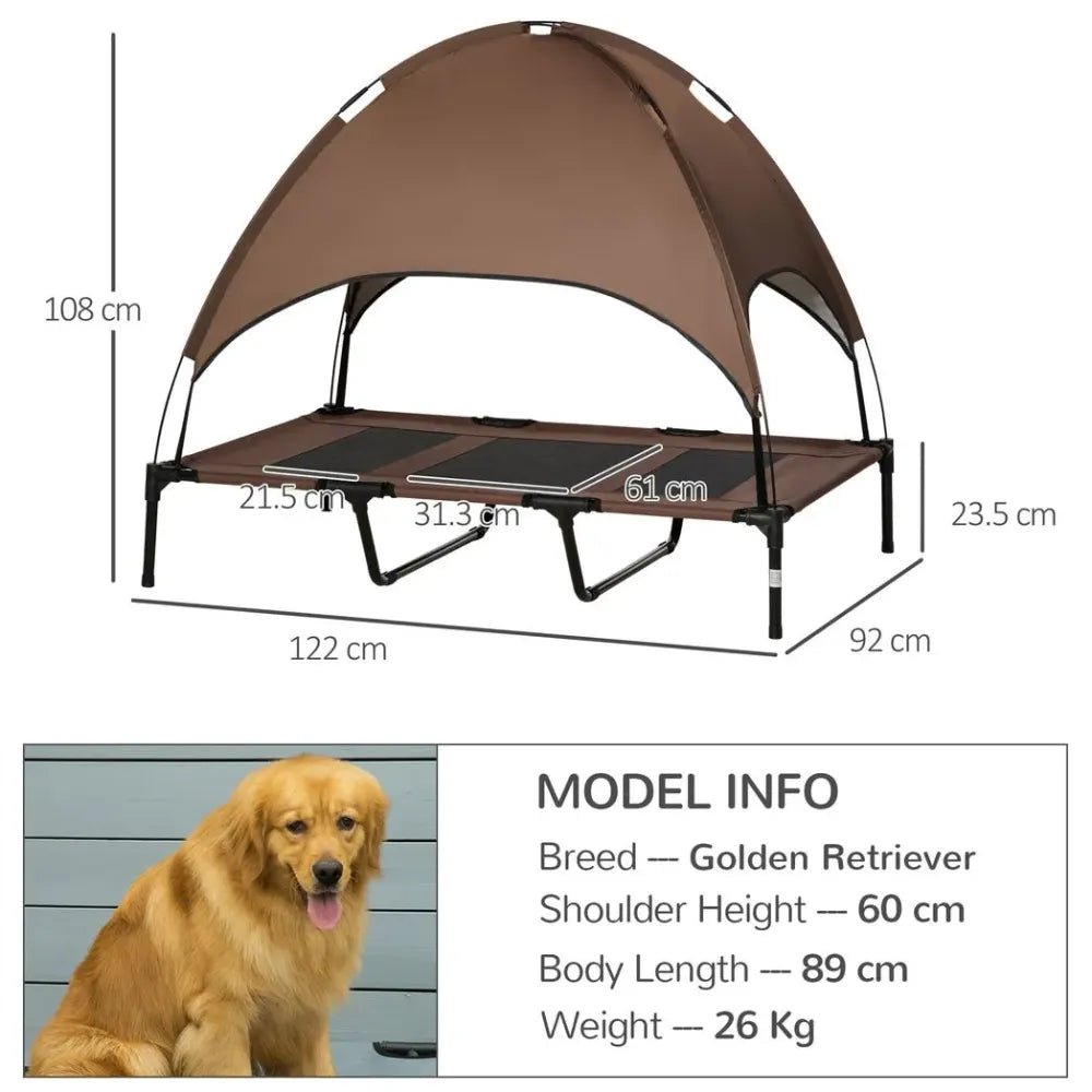 Ultimate Comfort Elevated Pet Bed - Canopy Tent - Outdoor - Coffee - 122cm | Luxury Home Accessories | Heulog Glow