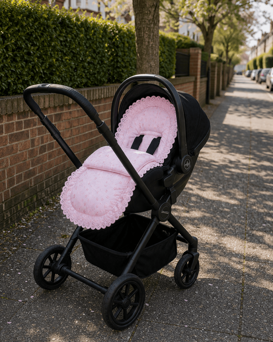 Universal Broderie Anglaise Car Seat Footmuff / Cosy Toes | Luxury Home Accessories | Heulog Glow
