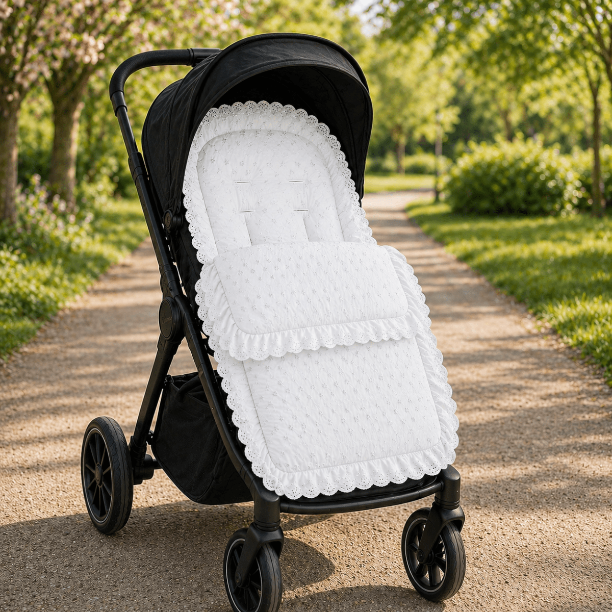 Universal Broderie Anglaise Pushchair Footmuff / Cosy Toes - Fits All Pushchairs / Prams And Buggies | Luxury Home Accessories | Heulog Glow