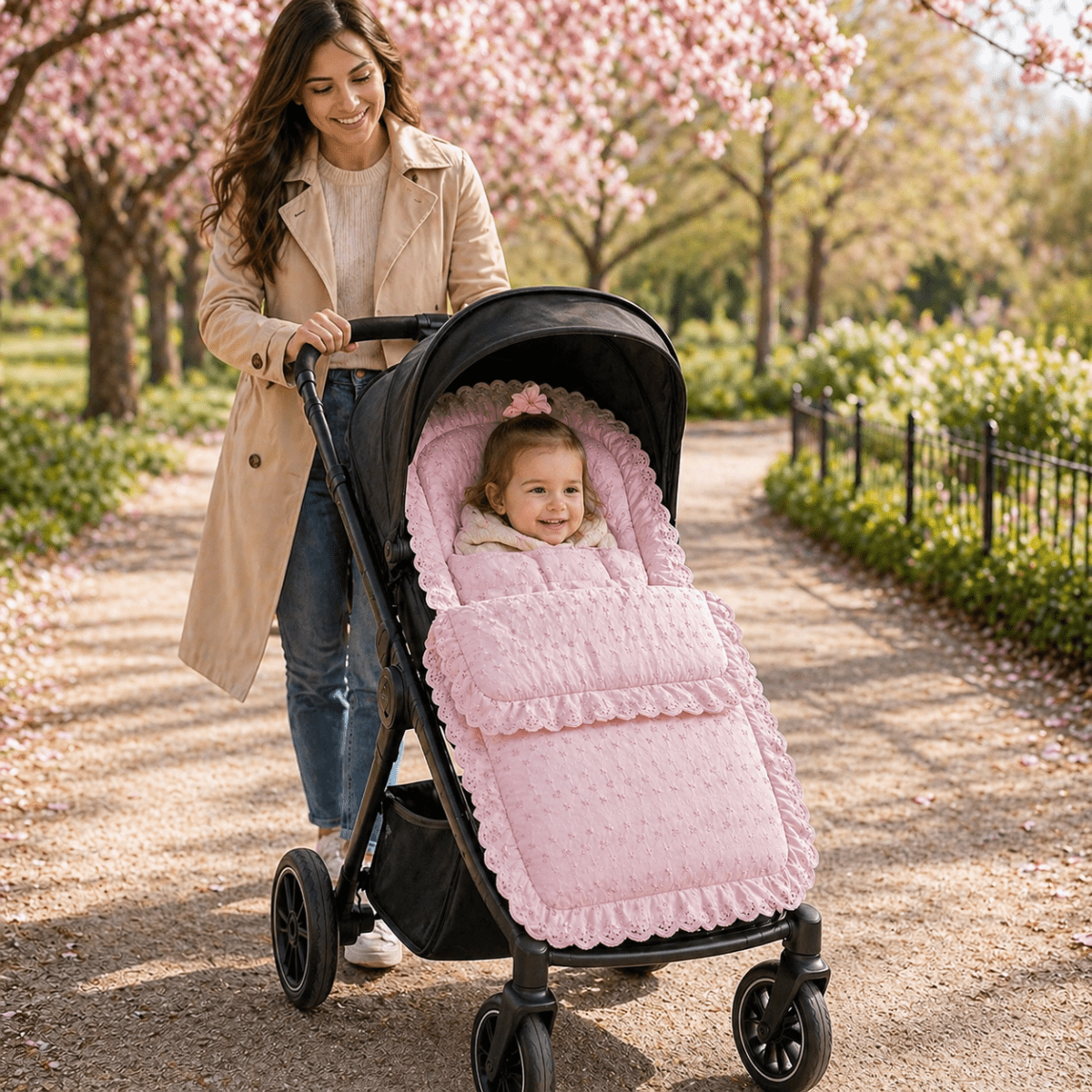 Universal Broderie Anglaise Pushchair Footmuff / Cosy Toes - Fits All Pushchairs / Prams And Buggies | Luxury Home Accessories | Heulog Glow