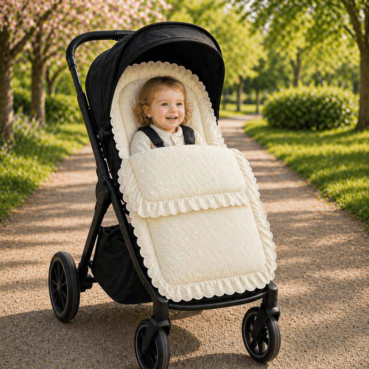 Universal Broderie Anglaise Pushchair Footmuff / Cosy Toes - Fits All Pushchairs / Prams And Buggies | Luxury Home Accessories | Heulog Glow