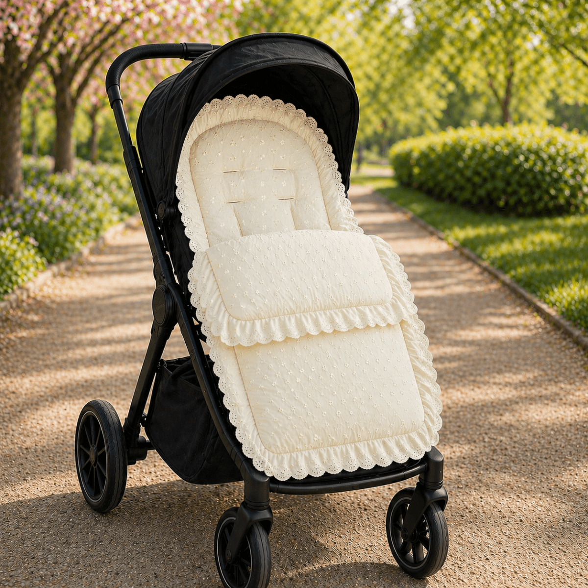 Universal Broderie Anglaise Pushchair Footmuff / Cosy Toes - Fits All Pushchairs / Prams And Buggies | Luxury Home Accessories | Heulog Glow
