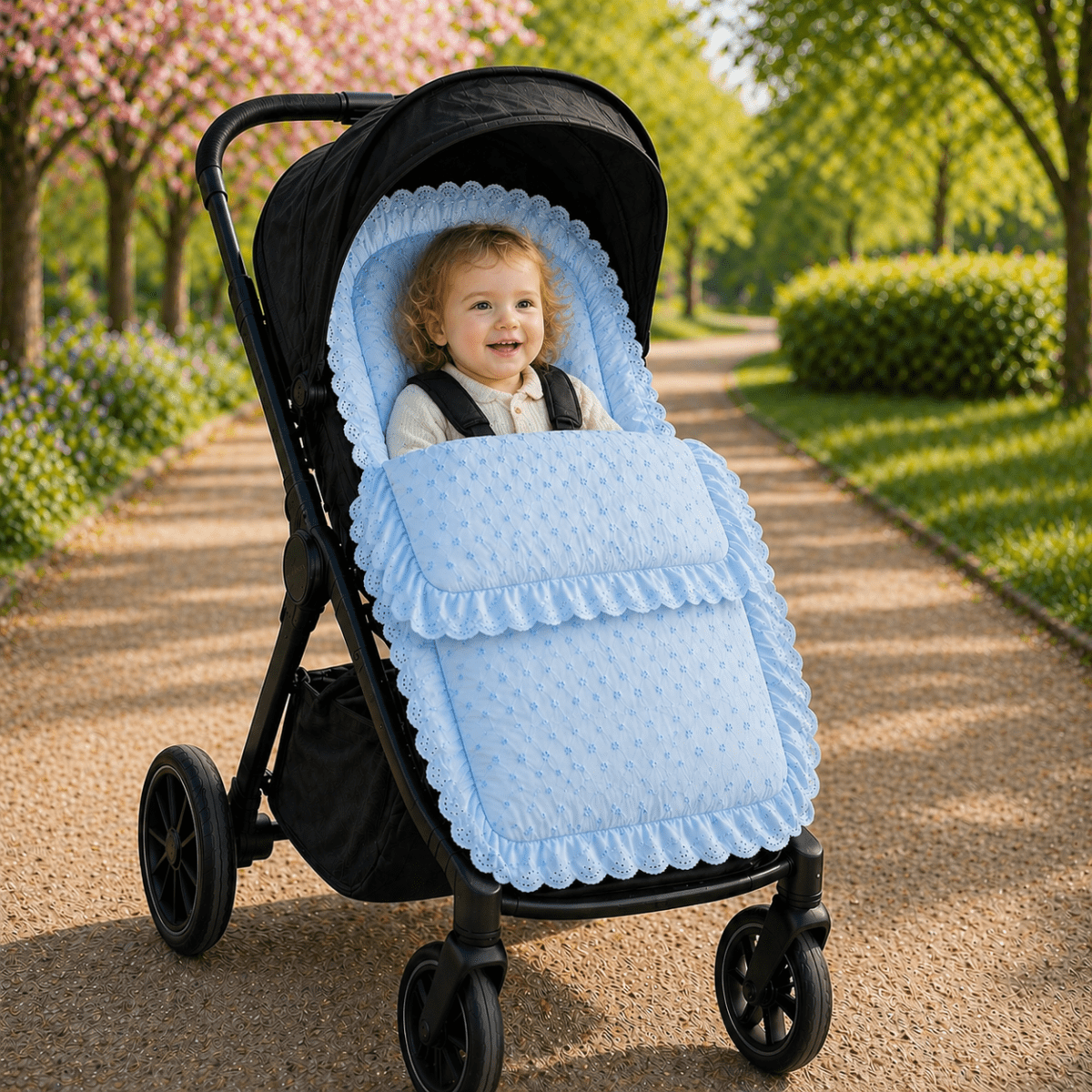 Universal Broderie Anglaise Pushchair Footmuff / Cosy Toes - Fits All Pushchairs / Prams And Buggies | Luxury Home Accessories | Heulog Glow