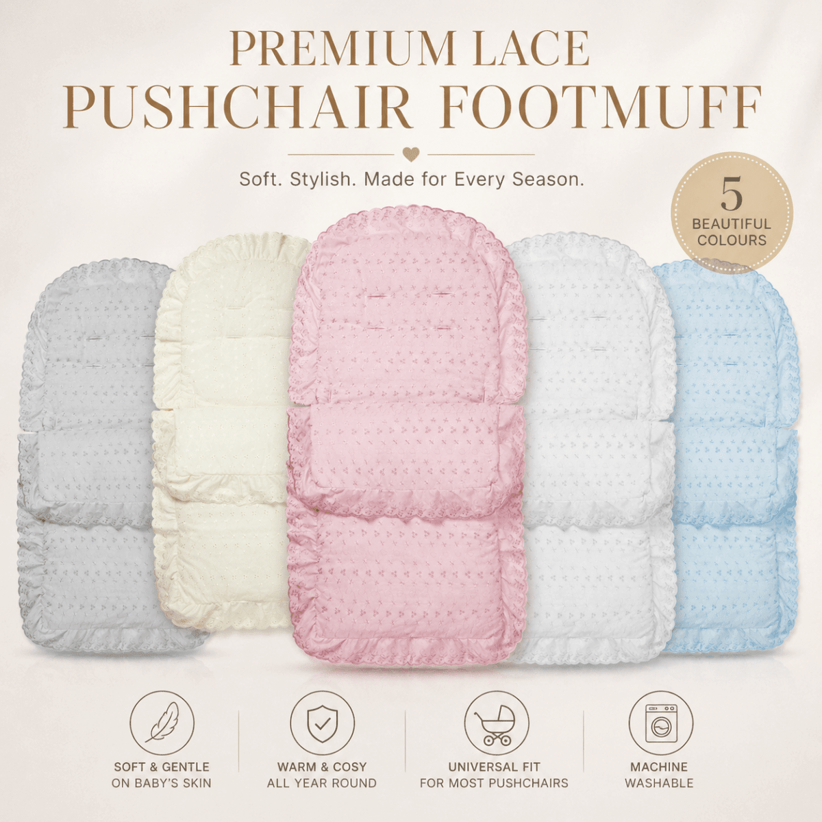 Universal Broderie Anglaise Pushchair Footmuff / Cosy Toes - Fits All Pushchairs / Prams And Buggies | Luxury Home Accessories | Heulog Glow