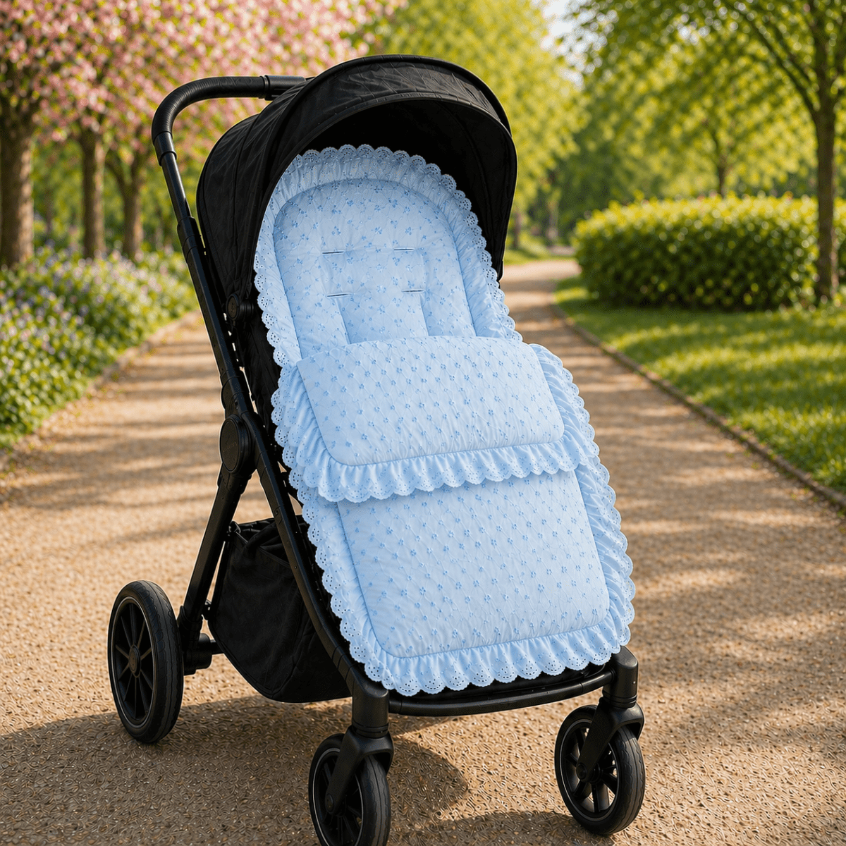 Universal Broderie Anglaise Pushchair Footmuff / Cosy Toes - Fits All Pushchairs / Prams And Buggies | Luxury Home Accessories | Heulog Glow