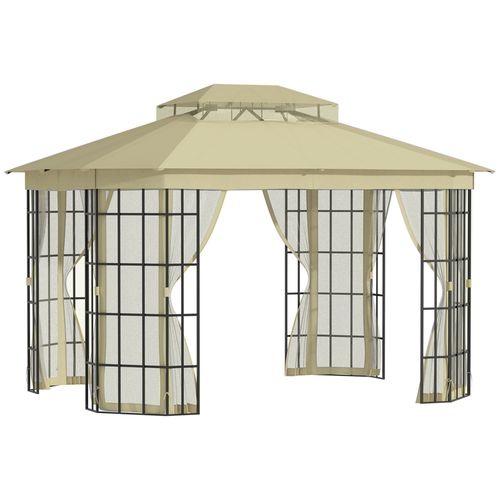 3.7 x 3m Patio Gazebo Canopy Mosquito Net, Metal Frame, Beige