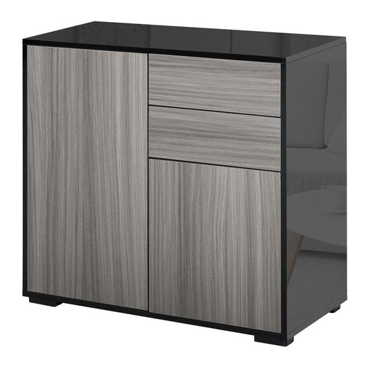 HOMCOM High Gloss Frame Sideboard, Side Cabinet, Push-Open Design with 2 Drawer for Living Room, Bedroom, Light Grey and Black