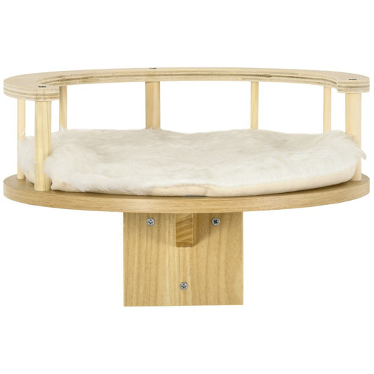 Premium Wall-Mounted Cat Shelf - Cushioned, Guardrails, 34x34x10.5cm - Beige