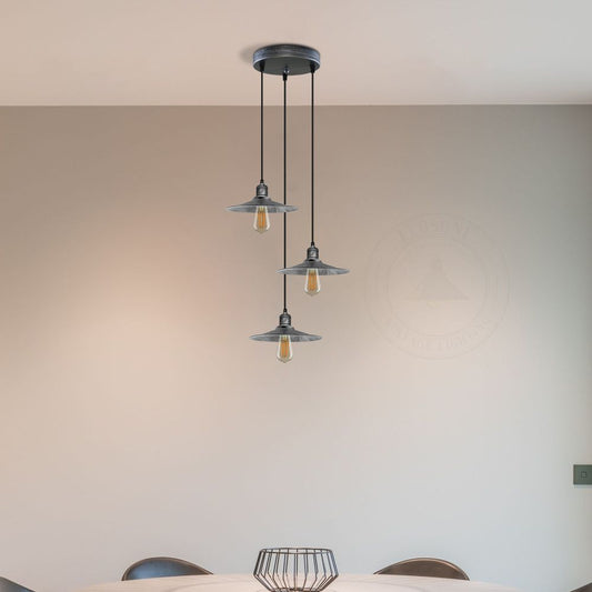 Vintage 3 Head Pendant Ceiling Lamp Shade | Rustic Metal Brushed Brass | Modern Style | E27 Base