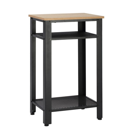 HOMCOM Tall Side Table with 3 Layer 2 Shelves Storage Display Industrial-Style Metal Frame Bedside End Table Nightstand for Living Room Bedroom Lounge