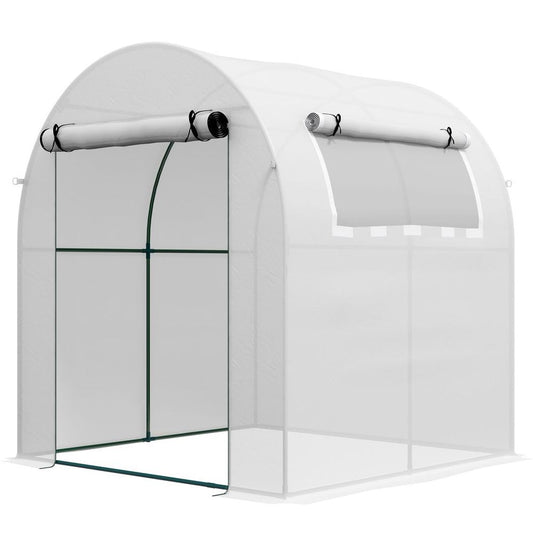 Premium Outsunny Walk-in Poly Greenhouse: Roll-up Window, Door, Steel Frame, White