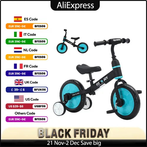 UBRAVOO Fit 'n Joy Beginner Toddler Training Bicycle for Boys Girls 2-4, 4-in-1 Kids Balance Bike with Pedals & Training Wheels