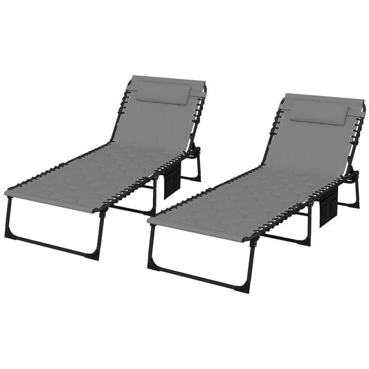Premium Foldable Sun Lounger Set - 2 Pieces, Padded Seat, Grey - Shop Now!