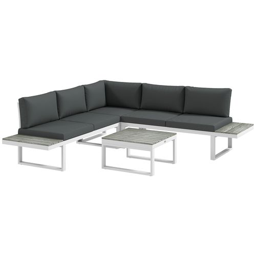 Outsunny 4 PCs Garden Set w/ 5-Level Recline Corner Conversation Sofa Set White