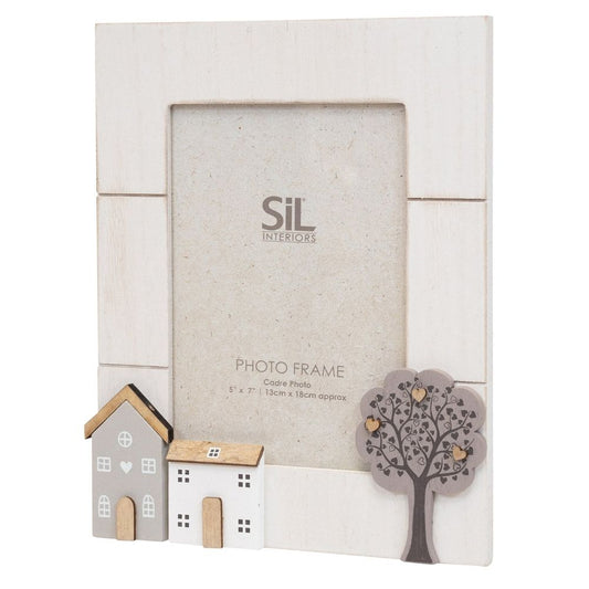 Hand Carved Wooden Houses Photo Frame 5x7 - Perfect Gift for New Homeowners - Enhance Any Room - Natural Colors - SKU: OR1691