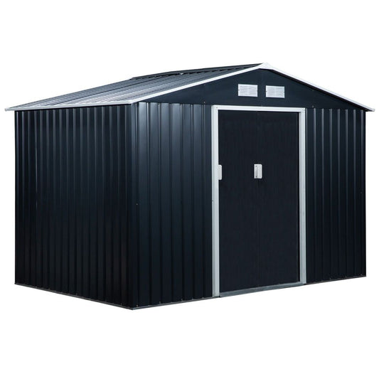 Securely Store Garden Equipment with 9x6FT Metal Roofed Storage - Dark Grey