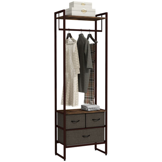 HOMCOM Clothes Hanging Rail + 3 Fabric Drawers | Quality Storage Shelves | Multi-Purpose for Hallway