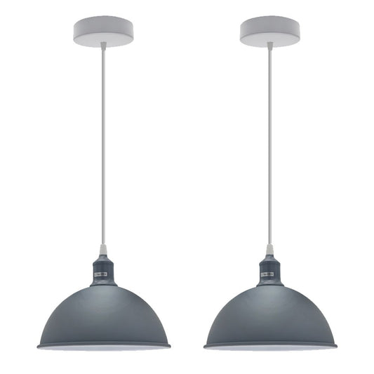 2Pack Dome-Shaped Metal Pendant Lights | Sturdy & Stylish Grey Loft Design | Ideal for Home & Commercial Spaces