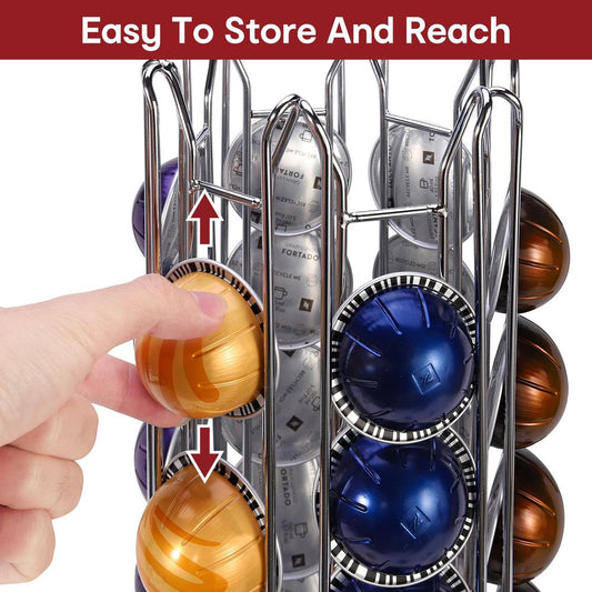 Premium Metal Coffee Pod Holder - Rotating for Nespresso Vertuo Vertuoline Capsules - Space-Saving & Organized Storage