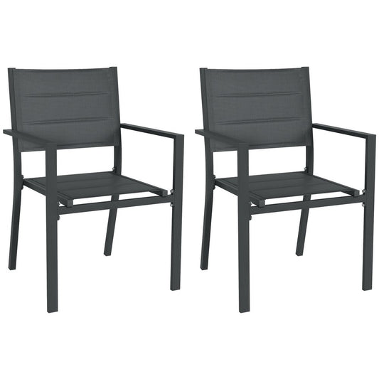 Outsunny 2 PCs Stackable Armchairs, Aluminium Outdoor Dining Chairs, Grey - High Quality & Space-saving