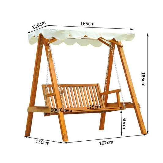 Outsunny 2 Seater Garden Swing Seat Wooden Swing Chair Outdoor Hammock Bench Furniture, Cream White