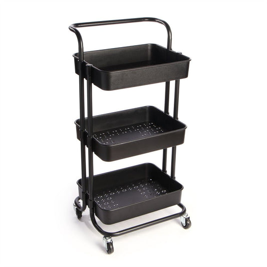 3 Tier Black Storage Trolley | M&W | Easy Assembly | Rust-Resistant | Versatile