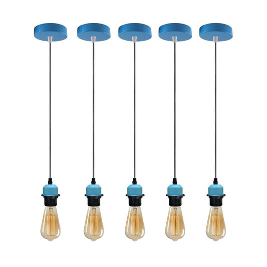 Industrial Blue Pendant Light Fitting, Lampshade Addable E27 Holder - 5 Pack - High Quality