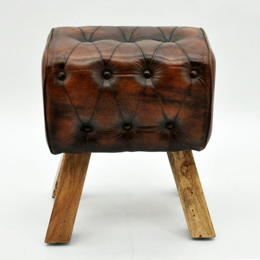 Premium Leather Footstool w/ Buttons - 47CM