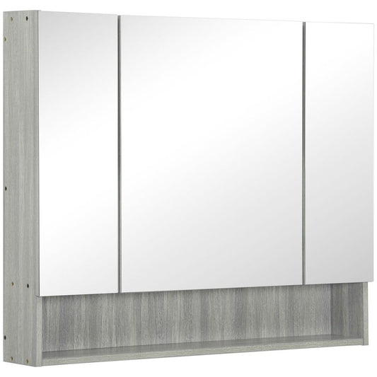 High-End Grey Bathroom Mirror Cabinet, Wall Mounted with 3 Doors and Cupboards - Order Today!