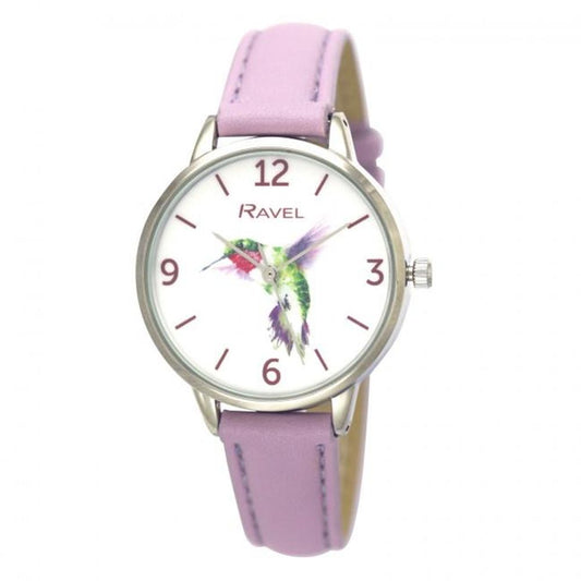 Ravel Ladies Hummingbird Watch - Lilac Leather Strap - RF010.7