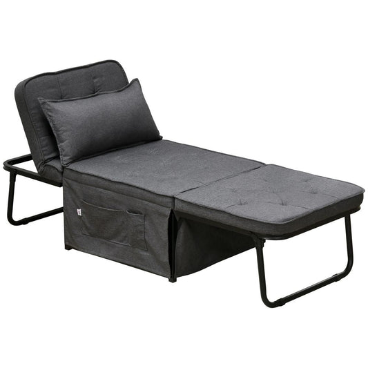 HOMCOM Folding Sleeper Chair Bed with Pillow and Side Pockets, Charcoal Grey