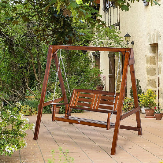 Outsunny Outdoor Garden Swing Chair - Wooden Patio Bench for 2 - Armrest - High Quality